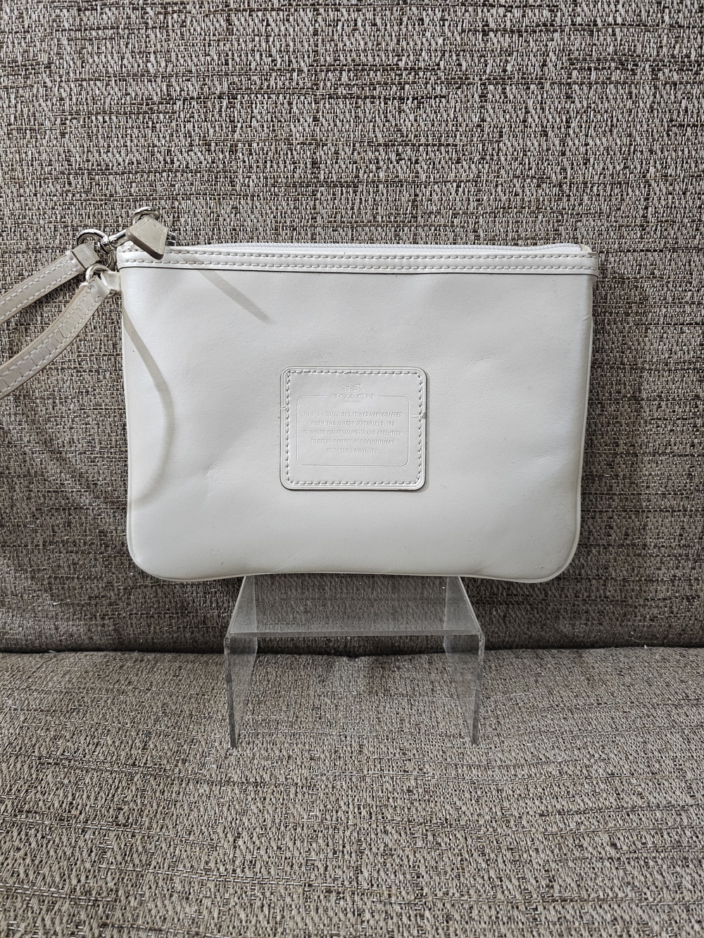 Coach Storypatch F35716 White Leather Wristlet Pouch Silver Hardware